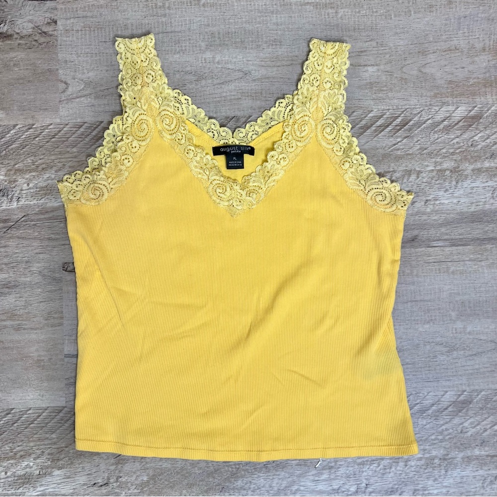 August Silk Yellow Camisole with Lace Trim Y2K feminine layering top - Picture 5 of 8